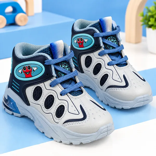KIDS_WHITE_&_NAVY_BLUE_HIGH-TOP_SPORTS_SHOES_WITH_LACE-UP_DESIGN