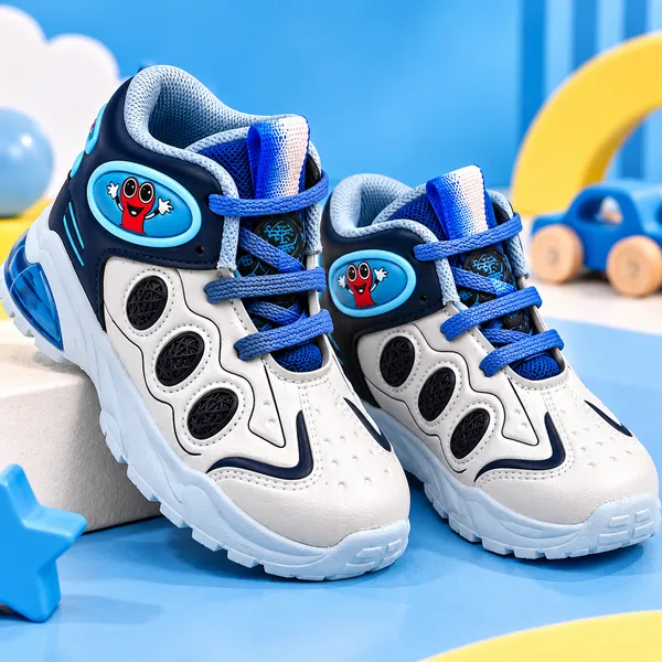 KIDS_WHITE_&_NAVY_BLUE_HIGH-TOP_SPORTS_SHOES_WITH_LACE-UP_DESIGN