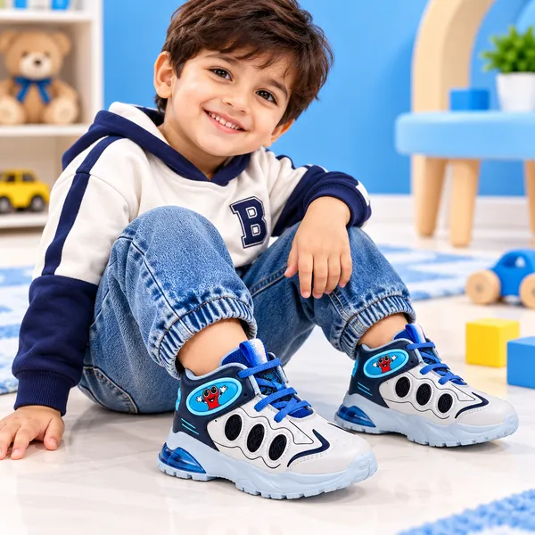 KIDS_WHITE_&_NAVY_BLUE_HIGH-TOP_SPORTS_SHOES_WITH_LACE-UP_DESIGN