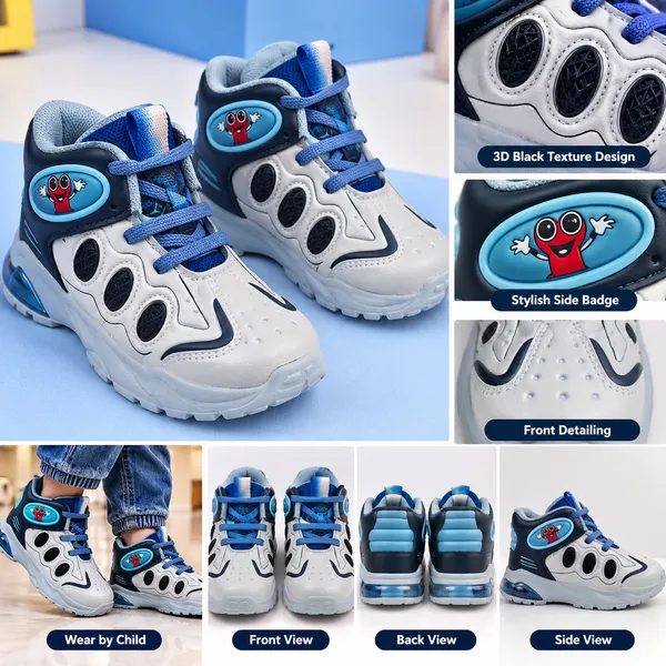 KIDS_WHITE_&_NAVY_BLUE_HIGH-TOP_SPORTS_SHOES_WITH_LACE-UP_DESIGN