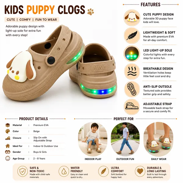 Kids_Beige_LED_Light-Up_EVA_Clogs_with_Cute_Puppy_Charm