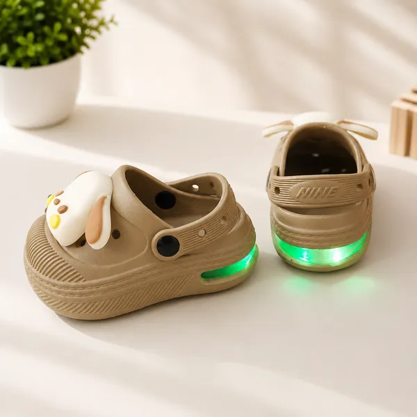 Kids_Beige_LED_Light-Up_EVA_Clogs_with_Cute_Puppy_Charm