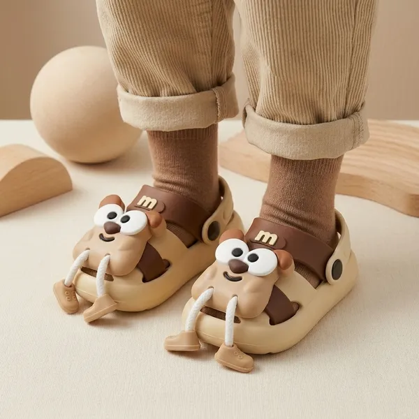 Kids_Beige_&_Brown_Lightweight_EVA_Clogs_with_Cute_Puppy_Charm