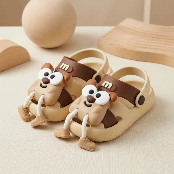 Kids_Beige_&_Brown_Lightweight_EVA_Clogs_with_Cute_Puppy_Charm