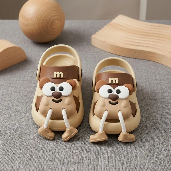 Kids_Beige_&_Brown_Lightweight_EVA_Clogs_with_Cute_Puppy_Charm