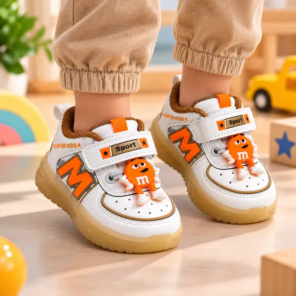 Kids_White_&_Orange_Velcro_Sport_Shoes_with_Character_Design