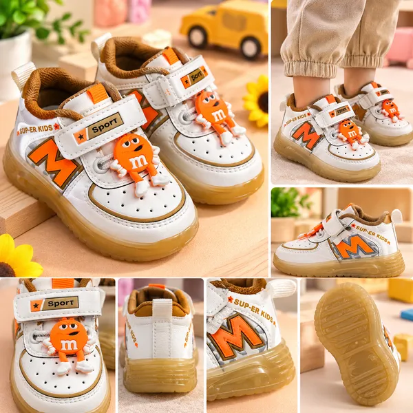Kids_White_&_Orange_Velcro_Sport_Shoes_with_Character_Design