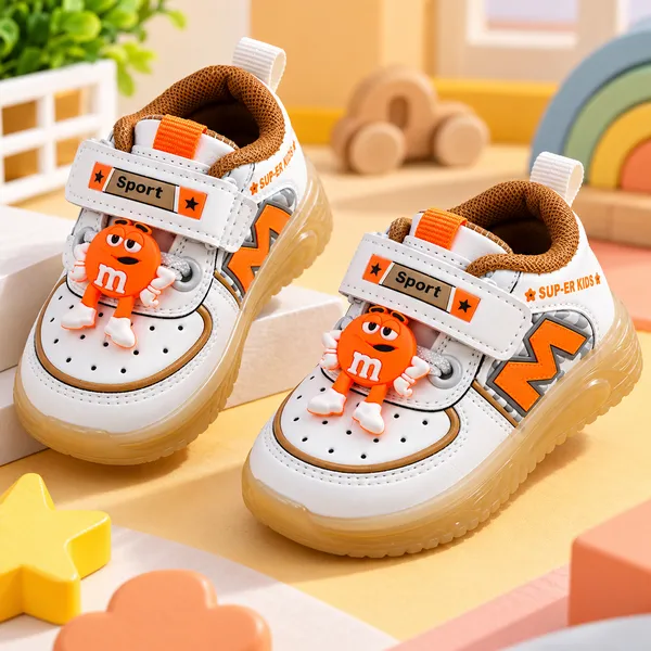 Kids_White_&_Orange_Velcro_Sport_Shoes_with_Character_Design