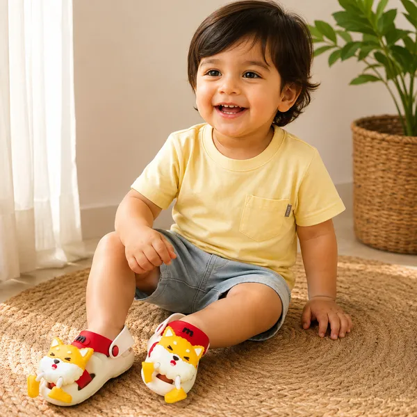 Kids_White_&_Red_Lightweight_EVA_Clogs_with_Cute_Fox_Charm