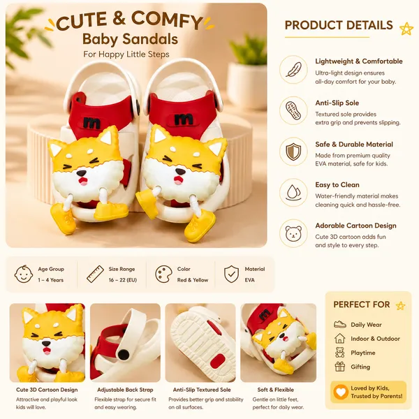 Kids_White_&_Red_Lightweight_EVA_Clogs_with_Cute_Fox_Charm