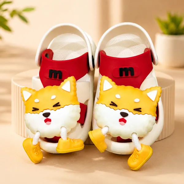 Kids_White_&_Red_Lightweight_EVA_Clogs_with_Cute_Fox_Charm
