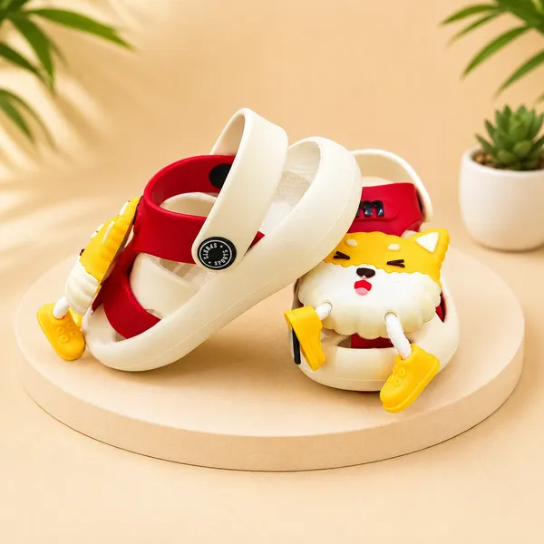 Kids_White_&_Red_Lightweight_EVA_Clogs_with_Cute_Fox_Charm
