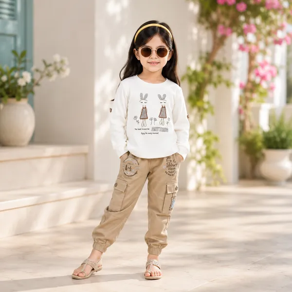 FIRST_BABY_GIRLS_BUNNY_PRINTED_TOP_&_CARGO_PANT_SET