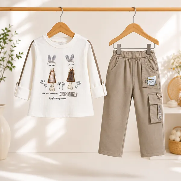 FIRST_BABY_GIRLS_BUNNY_PRINTED_TOP_&_CARGO_PANT_SET