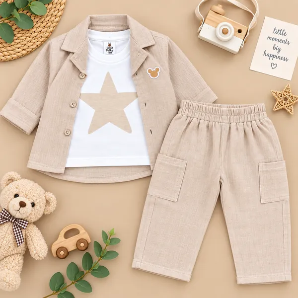 Little_Folks_Boys_Beige_Blazer,_Star_Printed_T-Shirt_&_Cargo_Pants_Set