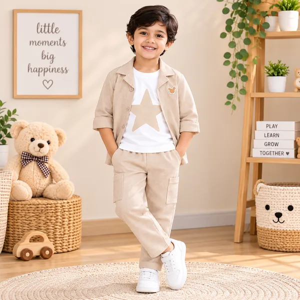 Little_Folks_Boys_Beige_Blazer,_Star_Printed_T-Shirt_&_Cargo_Pants_Set