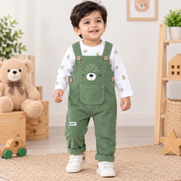 Little_Folks_Cotton_Bear_Face_Corduroy_Dungaree_Set