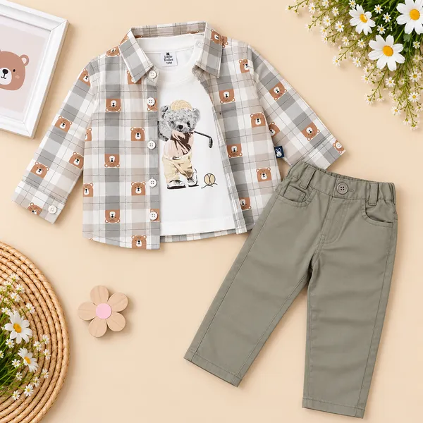 Little_Folks_Cotton_Bear_Print_Checkered_Shirt,_T-Shirt_&_Pant_Set