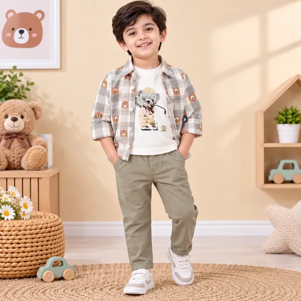 Little_Folks_Cotton_Bear_Print_Checkered_Shirt,_T-Shirt_&_Pant_Set