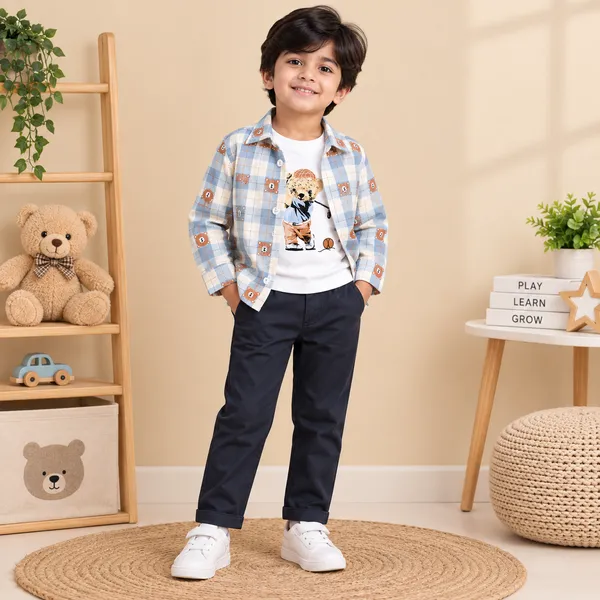 Little_Folks_Cotton_Bear_Print_Checkered_Shirt,_T-Shirt_&_Pant_Set