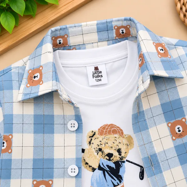 Little_Folks_Cotton_Bear_Print_Checkered_Shirt,_T-Shirt_&_Pant_Set