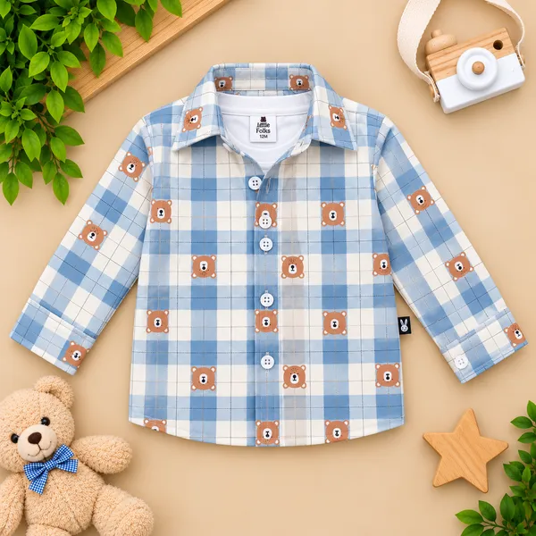 Little_Folks_Cotton_Bear_Print_Checkered_Shirt,_T-Shirt_&_Pant_Set