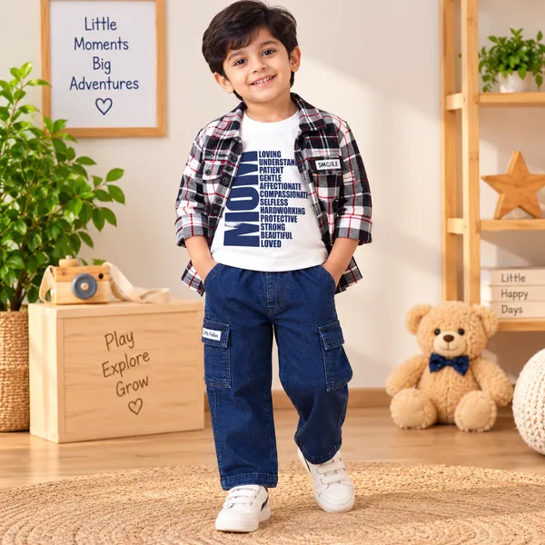 Little_Folks_Cotton_Checkered_Shirt,_Printed_T-Shirt_&_Cargo_Pant_Set