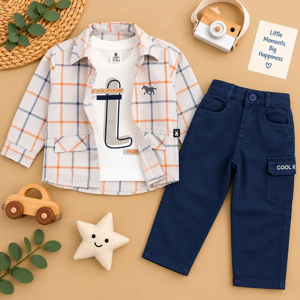 Little_Folks_Cotton_Checkered_Shirt,_Printed_T-Shirt_&_Cargo_Pant_Set