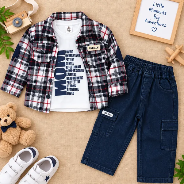 Little_Folks_Cotton_Checkered_Shirt,_Printed_T-Shirt_&_Cargo_Pant_Set