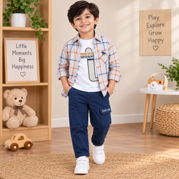Little_Folks_Cotton_Checkered_Shirt,_Printed_T-Shirt_&_Cargo_Pant_Set