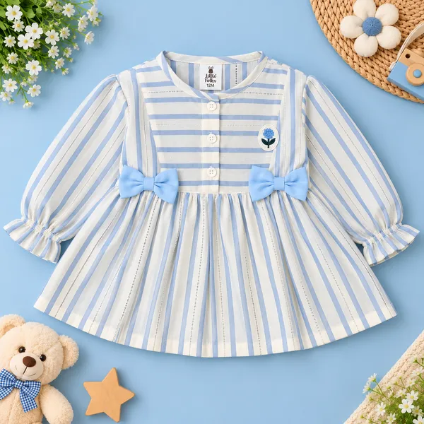Little_Folks_Cotton_Striped_Girls_Dress_&_Pant_Set