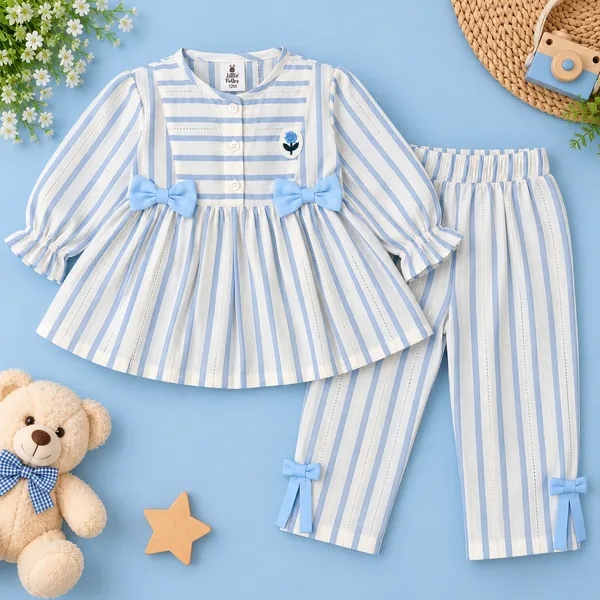 Little_Folks_Cotton_Striped_Girls_Dress_&_Pant_Set