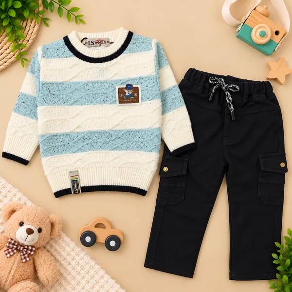 Ls_Wools_Kids_Winter_Sweater_&_Cargo_Pants_Set_Full_Sleeve_Knitted_Sweater_With_Black_Trouser
