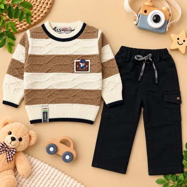Ls_Wools_Kids_Winter_Sweater_&_Cargo_Pants_Set_Full_Sleeve_Knitted_Sweater_With_Black_Trouser