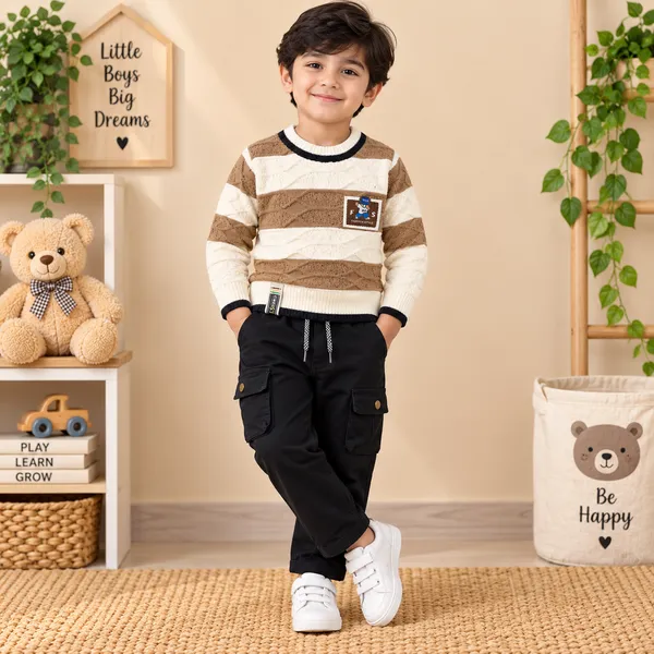 Ls_Wools_Kids_Winter_Sweater_&_Cargo_Pants_Set_Full_Sleeve_Knitted_Sweater_With_Black_Trouser