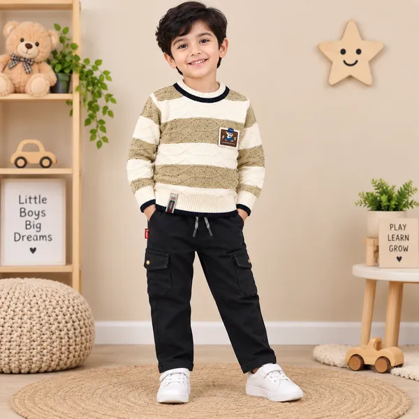 Ls_Wools_Kids_Winter_Sweater_&_Cargo_Pants_Set_-_Full_Sleeve_Knitted_Sweater_With_Black_Trouser