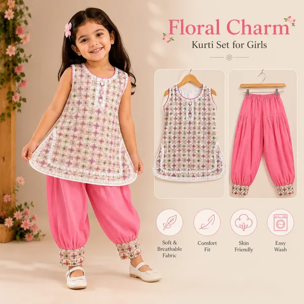 Girls_Floral_Printed_Sleeveless_Kurti_with_Pink_Patiala_Salwar_Set_|_Cotton_Ethnic_Wear_|_Traditional_Festive_Outfit_for_Girls