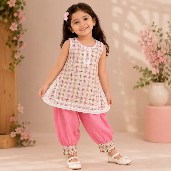 Girls_Floral_Printed_Sleeveless_Kurti_with_Pink_Patiala_Salwar_Set_|_Cotton_Ethnic_Wear_|_Traditional_Festive_Outfit_for_Girls
