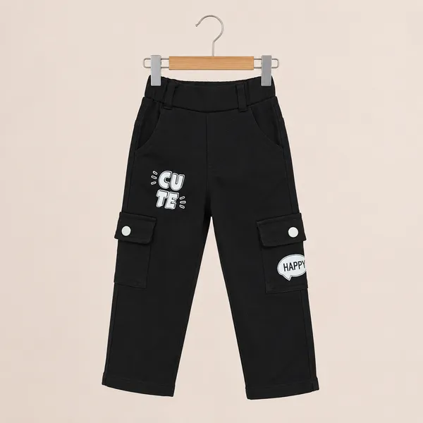MIMI_GIRLS_EMBROIDERED_BALLOON-SLEEVE_TOP_WITH_BLACK_CARGO_PANTS_SET