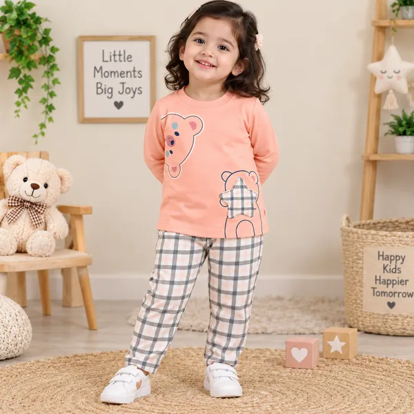 Natkhat_Cute_Bear_Print_Full_Sleeve_T-Shirt_&_Checkered_Pant_Set