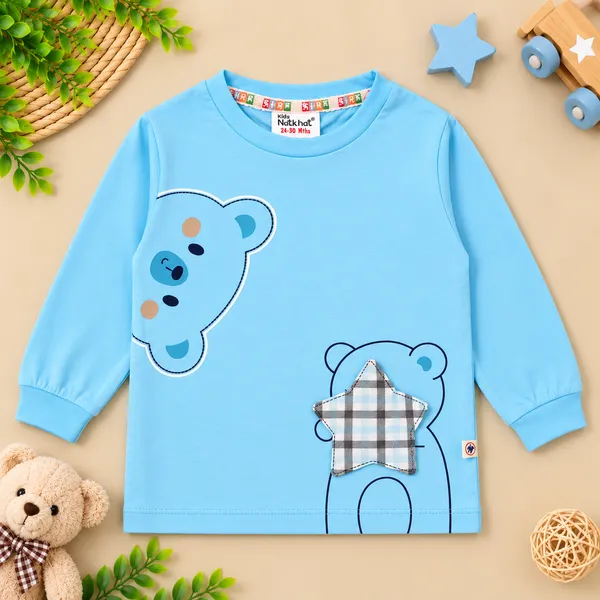 Natkhat_Cute_Bear_Print_Full_Sleeve_T-Shirt_&_Checkered_Pant_Set