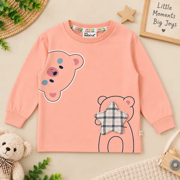 Natkhat_Cute_Bear_Print_Full_Sleeve_T-Shirt_&_Checkered_Pant_Set