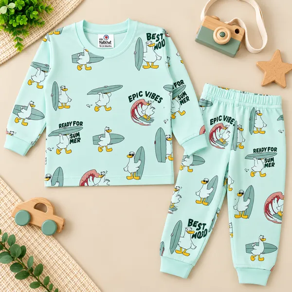Natkhat_Surfing_Duck_Print_Full_Sleeve_T-Shirt_&_Jogger_Set