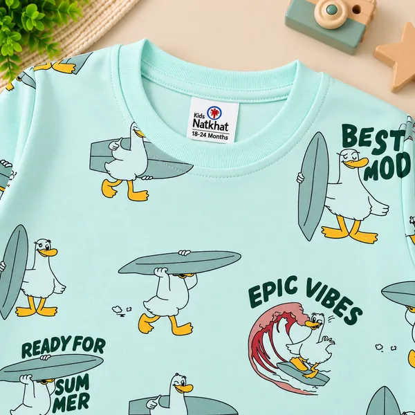 Natkhat_Surfing_Duck_Print_Full_Sleeve_T-Shirt_&_Jogger_Set