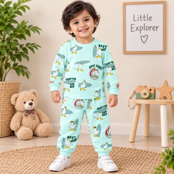Natkhat_Surfing_Duck_Print_Full_Sleeve_T-Shirt_&_Jogger_Set