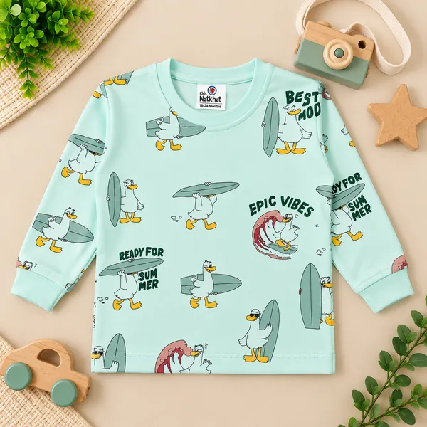 Natkhat_Surfing_Duck_Print_Full_Sleeve_T-Shirt_&_Jogger_Set