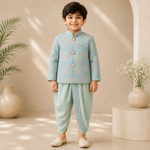 Neon_Boys_Mint_Green_Textured_Nehru_Jacket_Set_with_Pant_&_Dhoti