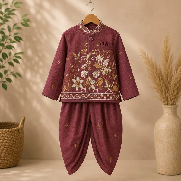 Neon_Boys_Wine_Embroidered_Nehru_Jacket_Set_with_Pant_&_Dhoti