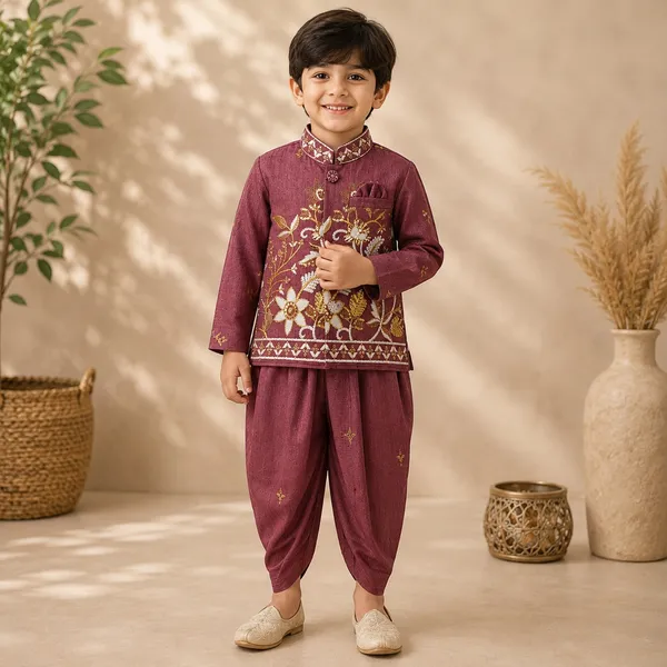 Neon_Boys_Wine_Embroidered_Nehru_Jacket_Set_with_Pant_&_Dhoti