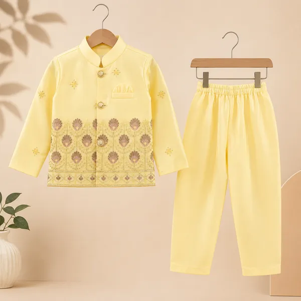 Neon_Boys_Yellow_Printed_Nehru_Jacket_Set_with_Pant_&_Dhoti
